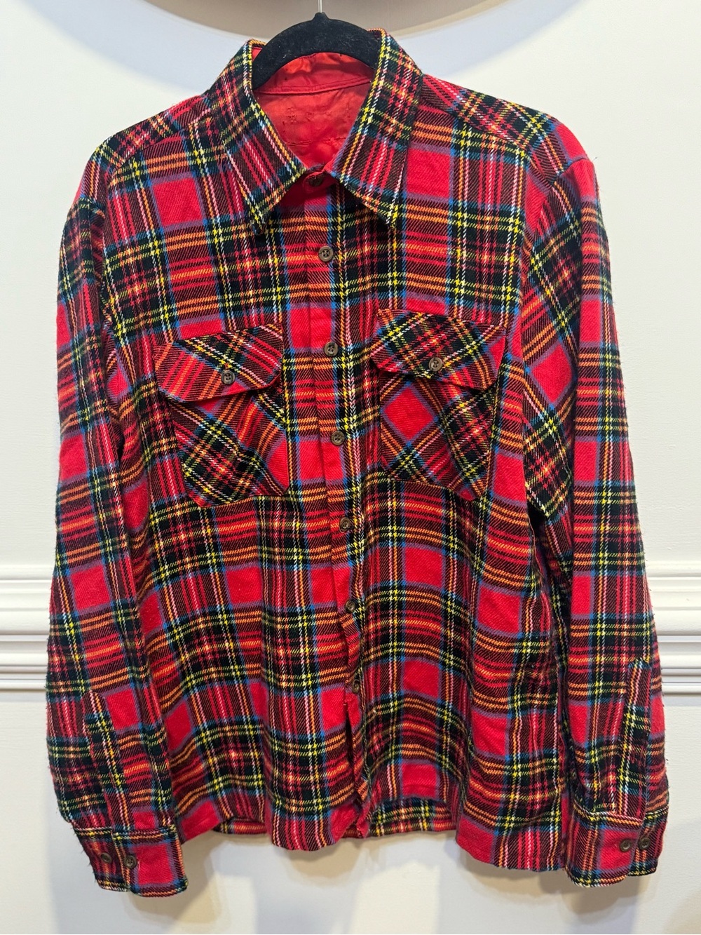 VINTAGE 1980s ~ JC Penney Shirt Red Black Blue Plaid / Size L?